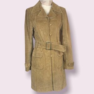 Vintage y2k genuine suede leather trench coat